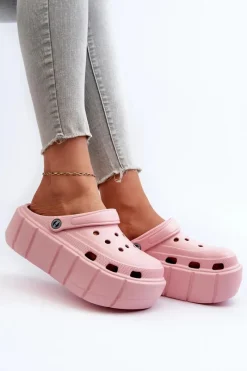 Sale Boto Piankowe Klapki Damskie Na Platformie Różowe Itubia