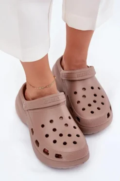 Klapki Damskie Big Star|Klapki Basenowe>Big Star Shoes Piankowe Klapki Damskie Na Masywnej Podeszwie Big Star RR274A121 Ciemnobeżowe Beżowy