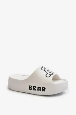 Best Boto Piankowe Klapki Damskie Na Masywnej Podeszwie Z Misiem Białe Lamira Biały