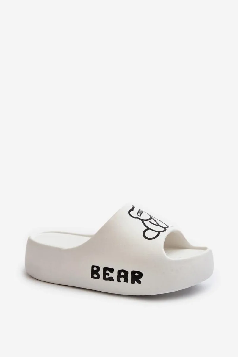 Best Boto Piankowe Klapki Damskie Na Masywnej Podeszwie Z Misiem Białe Lamira Biały