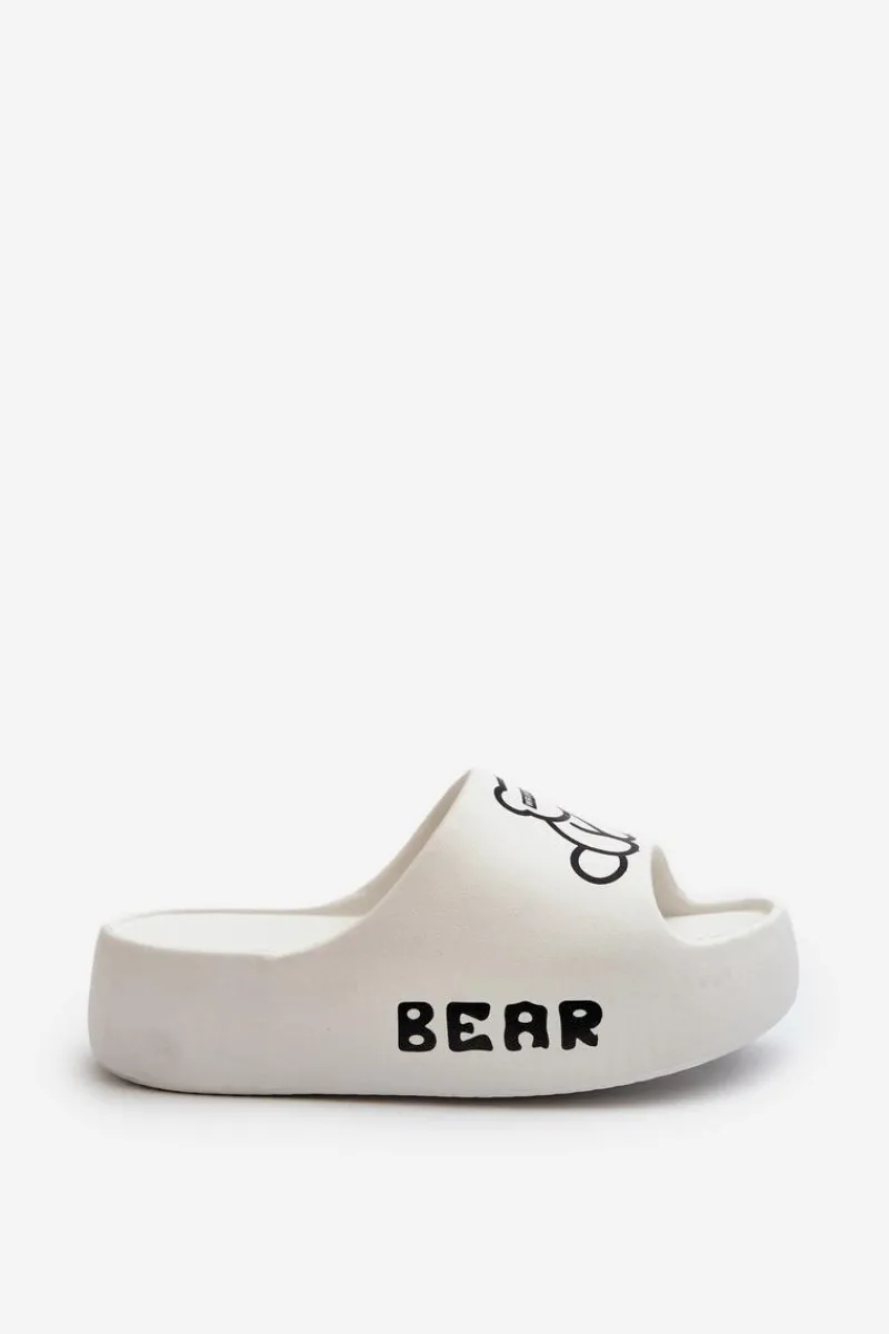 Best Boto Piankowe Klapki Damskie Na Masywnej Podeszwie Z Misiem Białe Lamira Biały