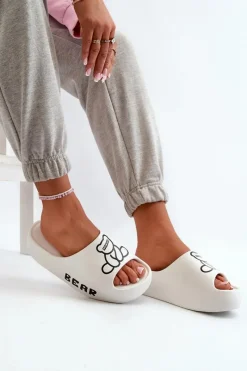 Best Boto Piankowe Klapki Damskie Na Masywnej Podeszwie Z Misiem Białe Lamira Biały