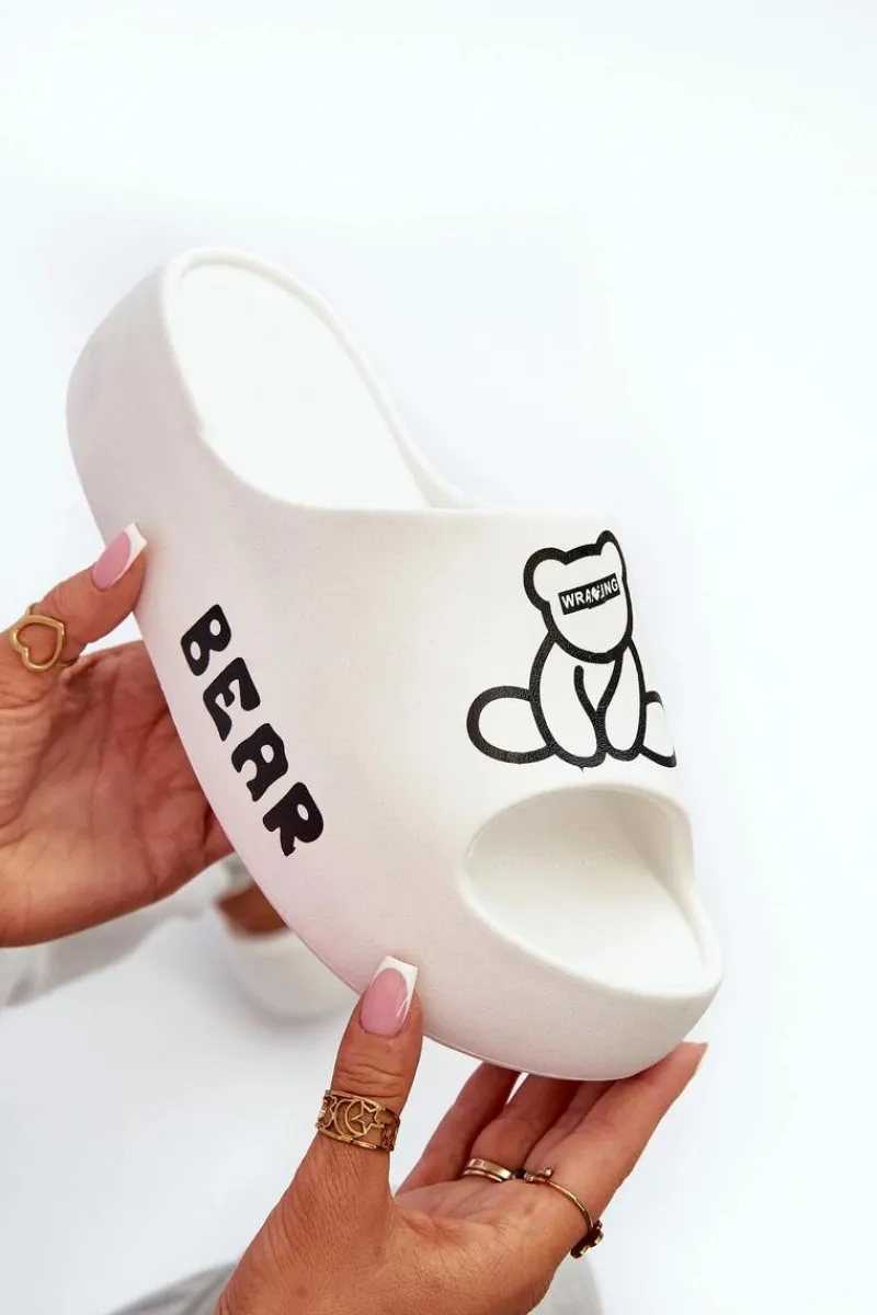 Best Boto Piankowe Klapki Damskie Na Masywnej Podeszwie Z Misiem Białe Lamira Biały