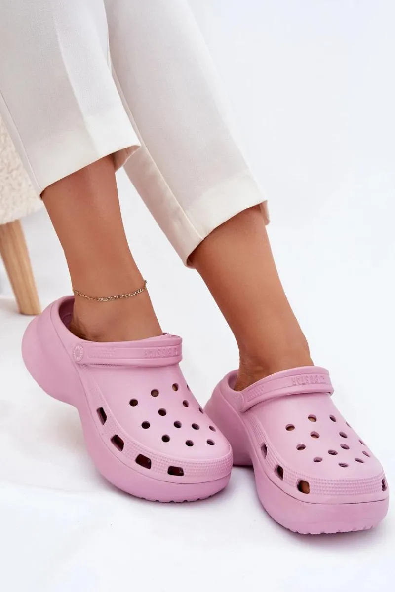 Big Star Shoes Piankowe Klapki Damskie Na Masywnej Podeszwie Big Star RR274A120 Różowe Różowy