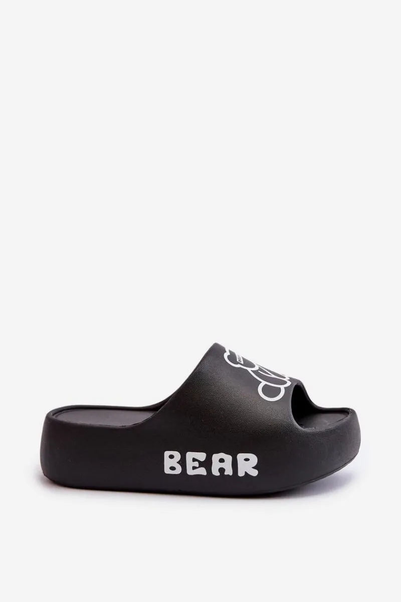 New Piankowe Klapki Damskie Na Masywnej Podeszwie Z Misiem Czarne Lamira Damskie Klapki Basenowe|Klapki Na Platformie