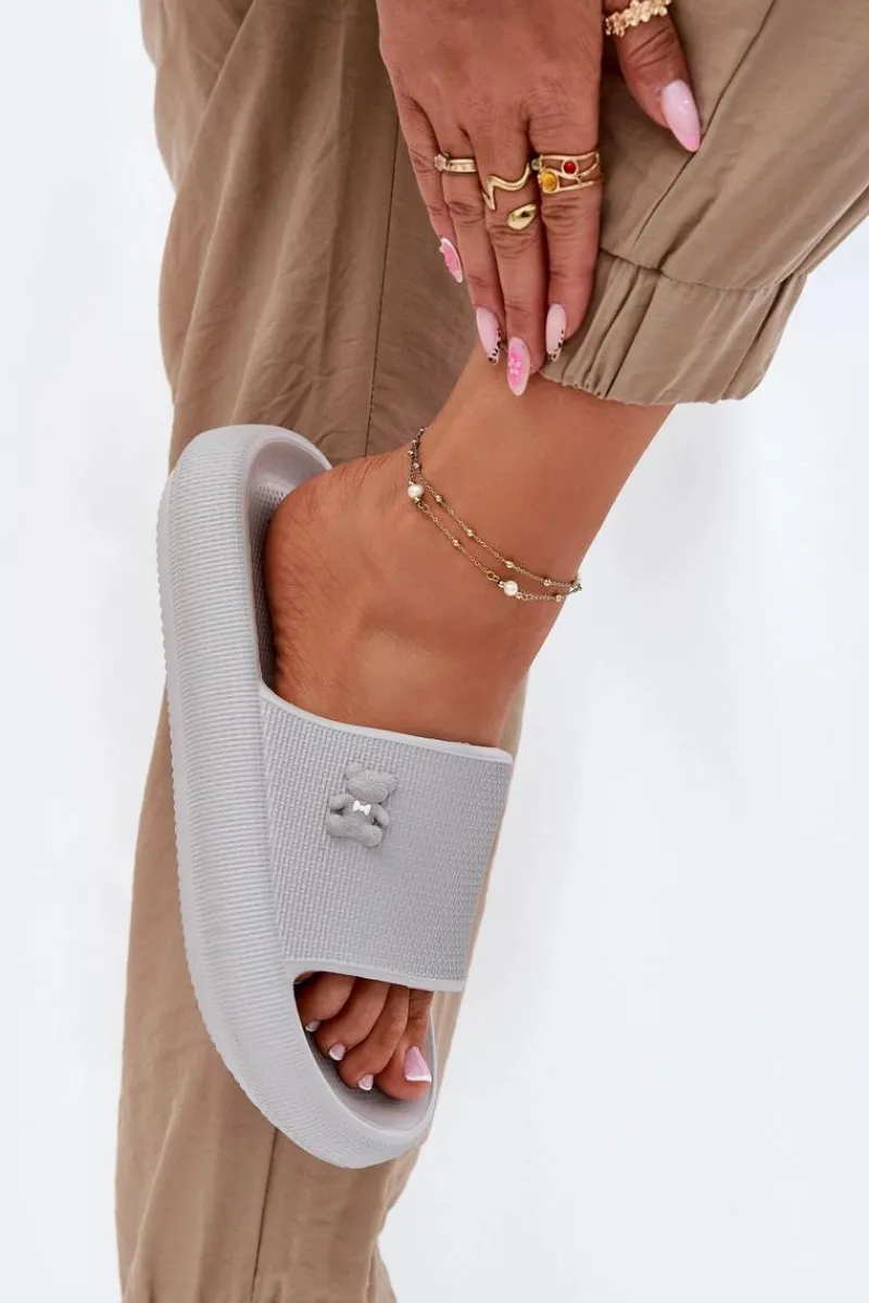 Outlet Piankowe Klapki Damskie Na Platformie Z Misiem Vinceza 75210 Szare Damskie Klapki Basenowe|Klapki Na Platformie