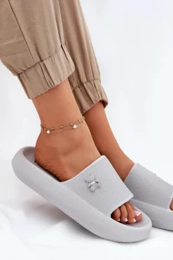 Outlet Piankowe Klapki Damskie Na Platformie Z Misiem Vinceza 75210 Szare Damskie Klapki Basenowe|Klapki Na Platformie