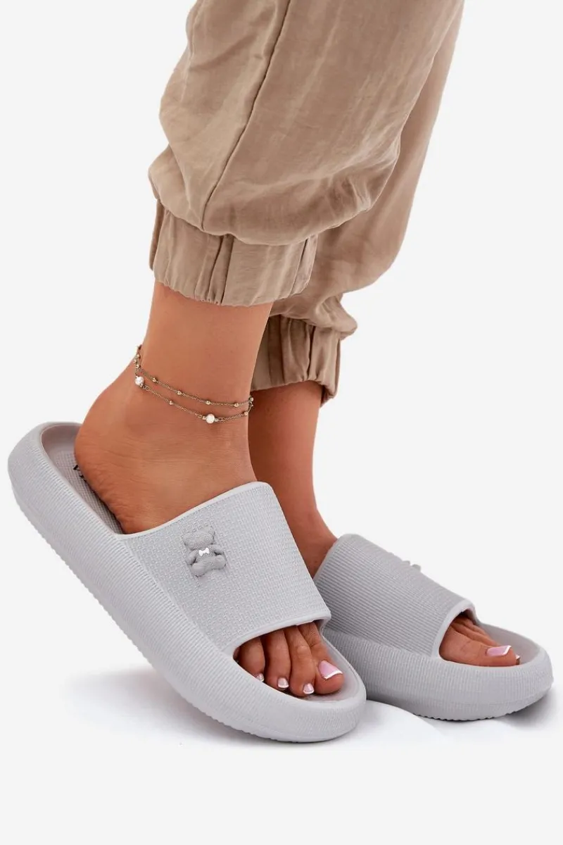 Outlet Piankowe Klapki Damskie Na Platformie Z Misiem Vinceza 75210 Szare Damskie Klapki Basenowe|Klapki Na Platformie