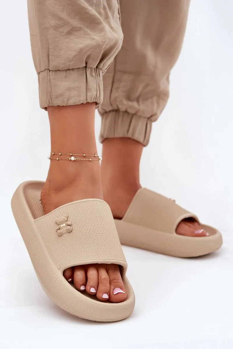 Klapki Basenowe|Klapki Na Platformie>Buty damskie Vinceza Piankowe Klapki Damskie Na Platformie Z Misiem Vinceza 75210 Beżowe