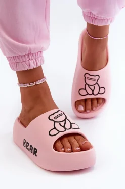 Klapki Basenowe|Klapki Na Platformie>Boto Piankowe Klapki Damskie Na Masywnej Podeszwie Z Misiem Różowe Lamira