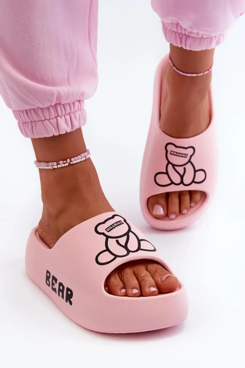 Klapki Basenowe|Klapki Na Platformie>Boto Piankowe Klapki Damskie Na Masywnej Podeszwie Z Misiem Różowe Lamira