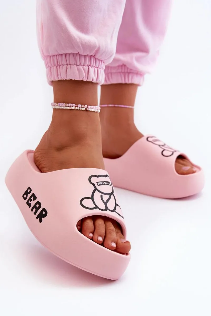 Klapki Basenowe|Klapki Na Platformie>Boto Piankowe Klapki Damskie Na Masywnej Podeszwie Z Misiem Różowe Lamira