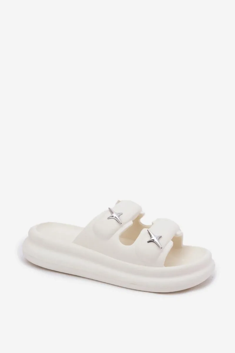 Clearance Boto Piankowe Klapki Damskie Na Platformie Ecru Falowena Biały