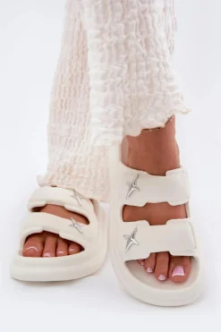 Clearance Boto Piankowe Klapki Damskie Na Platformie Ecru Falowena Biały