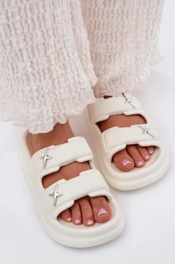 Clearance Boto Piankowe Klapki Damskie Na Platformie Ecru Falowena Biały