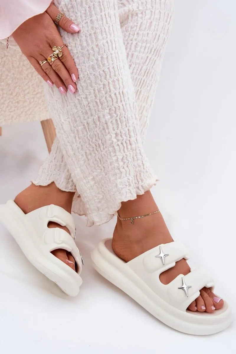 Clearance Boto Piankowe Klapki Damskie Na Platformie Ecru Falowena Biały