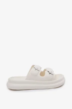 Clearance Boto Piankowe Klapki Damskie Na Platformie Ecru Falowena Biały