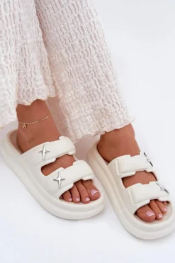 Clearance Boto Piankowe Klapki Damskie Na Platformie Ecru Falowena Biały