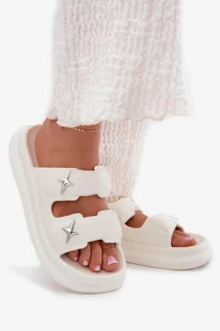 Clearance Boto Piankowe Klapki Damskie Na Platformie Ecru Falowena Biały