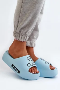 Klapki Basenowe|Klapki Na Platformie>Boto Piankowe Klapki Damskie Na Masywnej Podeszwie Z Misiem Niebieskie Lamira
