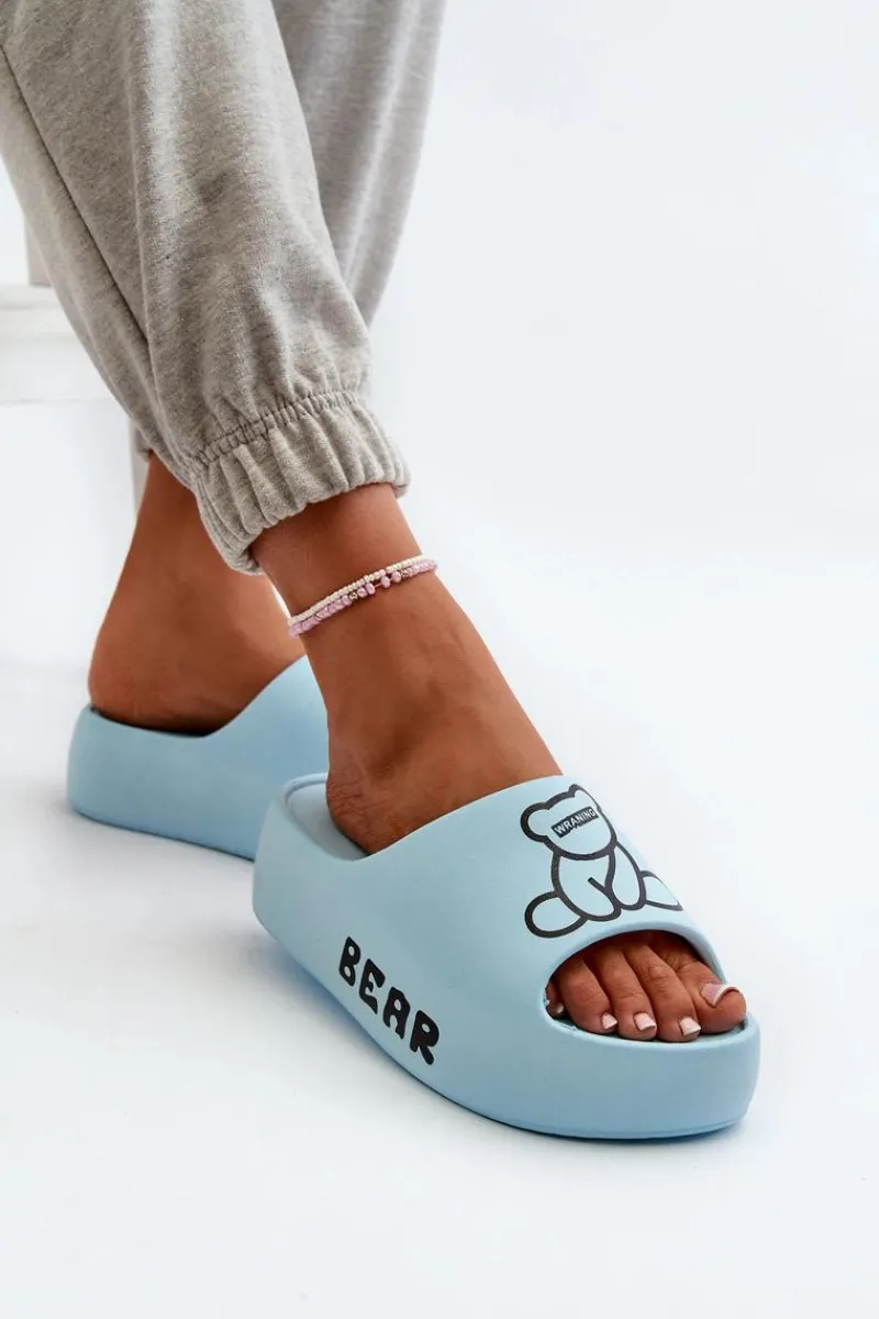 Klapki Basenowe|Klapki Na Platformie>Boto Piankowe Klapki Damskie Na Masywnej Podeszwie Z Misiem Niebieskie Lamira