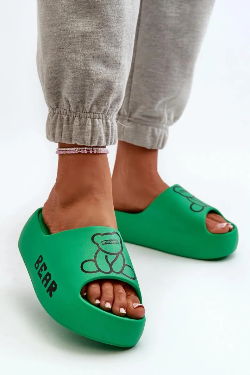 Klapki Basenowe|Klapki Na Platformie>Boto Piankowe Klapki Damskie Na Masywnej Podeszwie Z Misiem Zielone Lamira Zielony