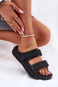 Best Piankowe Klapki Damskie Z Rzepami Big Star RR274A527 Czarne Damskie Klapki Damskie Big Star|Klapki Basenowe