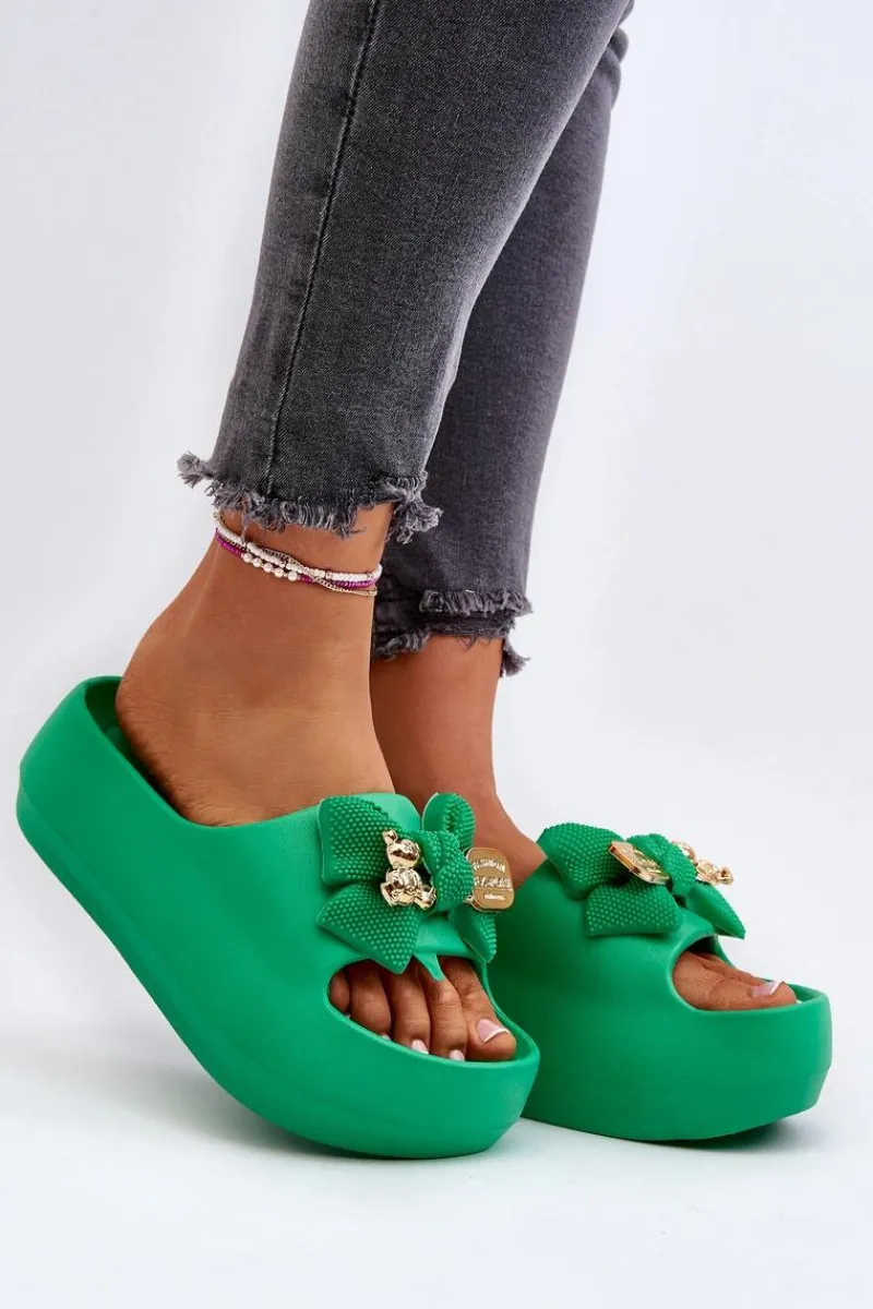 Boto Piankowe Klapki Damskie Z Kokardą Zielone Salessa