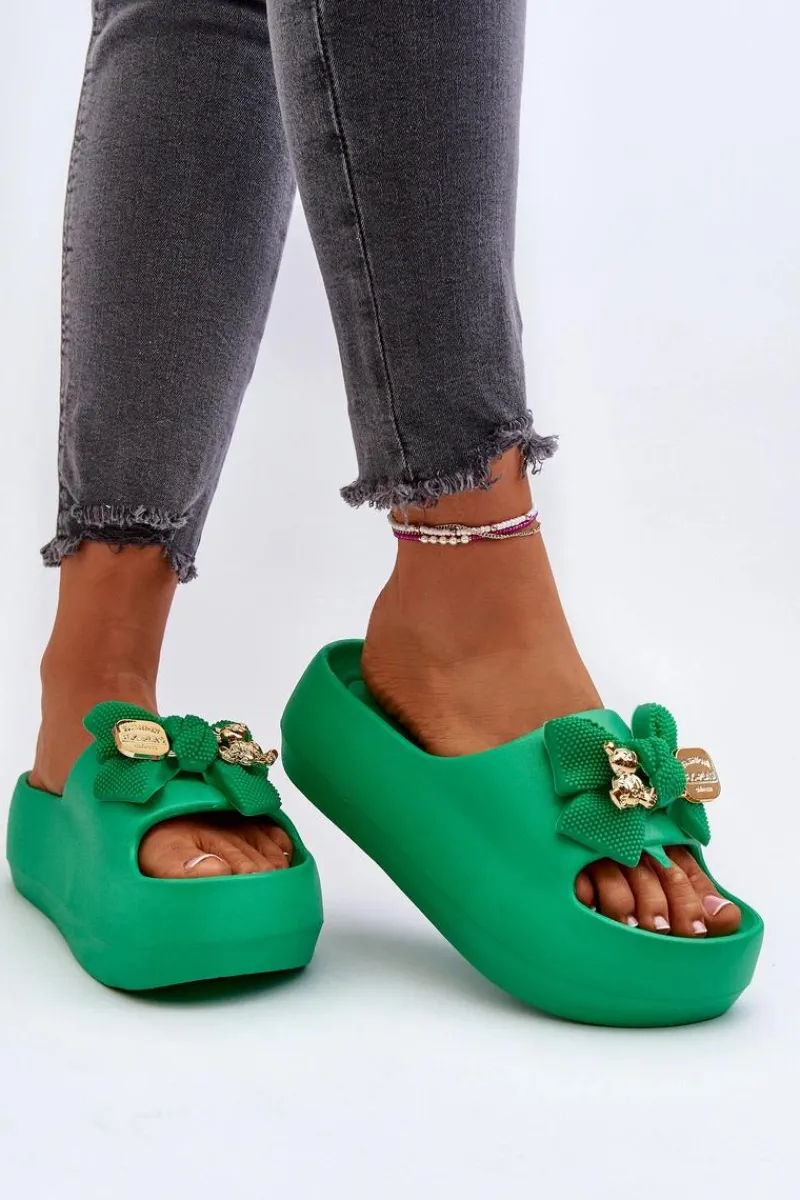Boto Piankowe Klapki Damskie Z Kokardą Zielone Salessa