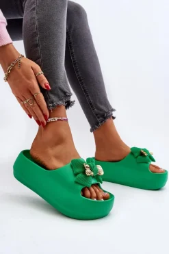 Boto Piankowe Klapki Damskie Z Kokardą Zielone Salessa