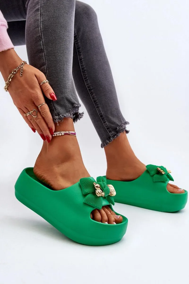 Boto Piankowe Klapki Damskie Z Kokardą Zielone Salessa