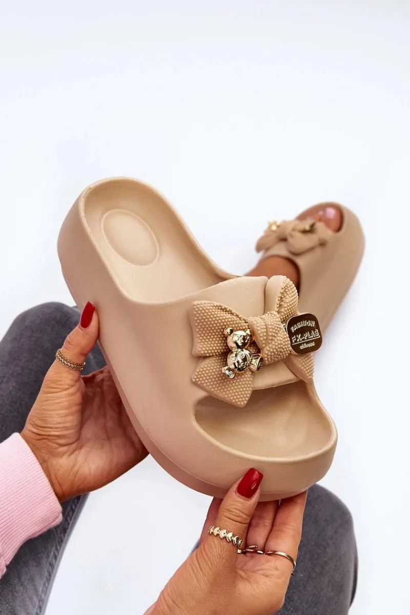 Klapki Na Platformie|Klapki Damskie Klasyczne>Boto Piankowe Klapki Damskie Z Kokardą Khaki Salessa