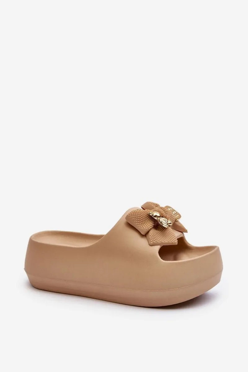 Klapki Na Platformie|Klapki Damskie Klasyczne>Boto Piankowe Klapki Damskie Z Kokardą Khaki Salessa