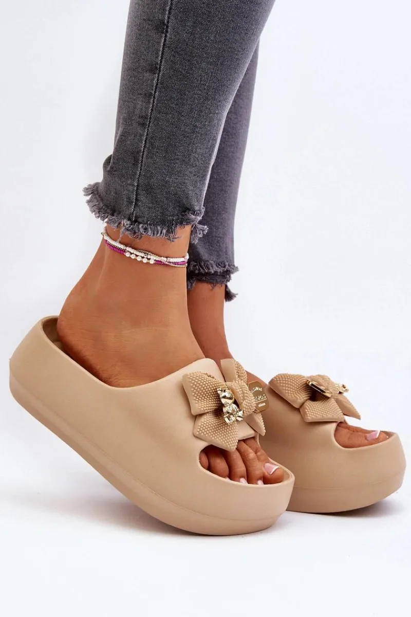 Klapki Na Platformie|Klapki Damskie Klasyczne>Boto Piankowe Klapki Damskie Z Kokardą Khaki Salessa