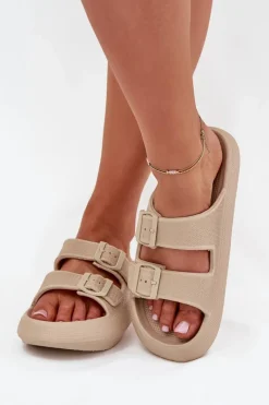 Clearance Buty damskie Vinceza Piankowe Klapki Damskie Z Klamrami Vinceza 76056 Beżowe