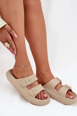 Clearance Buty damskie Vinceza Piankowe Klapki Damskie Z Klamrami Vinceza 76056 Beżowe