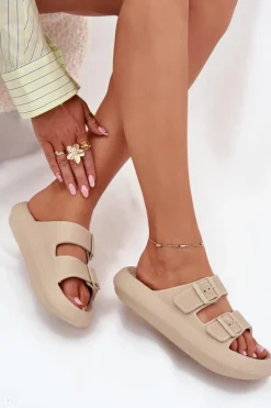 Clearance Buty damskie Vinceza Piankowe Klapki Damskie Z Klamrami Vinceza 76056 Beżowe