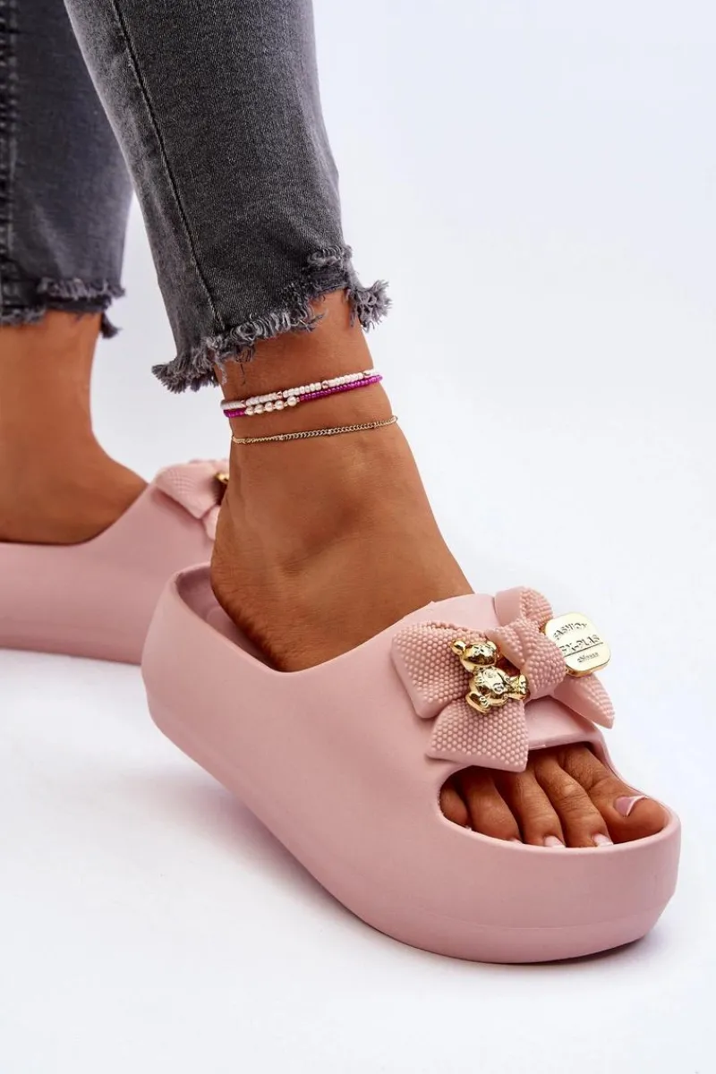 Boto Piankowe Klapki Damskie Z Kokardą Różowe Salessa Różowy