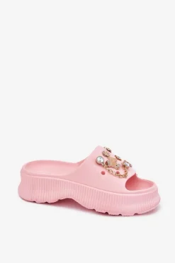 New Piankowe Klapki Damskie Ze Złotymi Przypinkami Różowe Hortiana Damskie Klapki Basenowe|Klapki Na Platformie