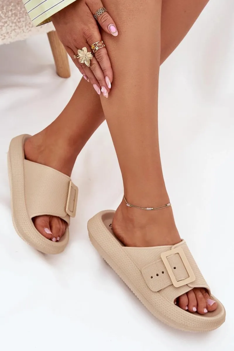 Klapki Basenowe|Klapki Na Platformie>Buty damskie Vinceza Piankowe Klapki Damskie Z Klamrą Vinceza 75207 Beżowe Beżowy