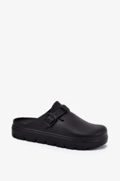 Sale Piankowe Klapki Damskie Z Paskiem I Klamrą Czarne Larinie Damskie Klapki Basenowe|Klapki Na Platformie