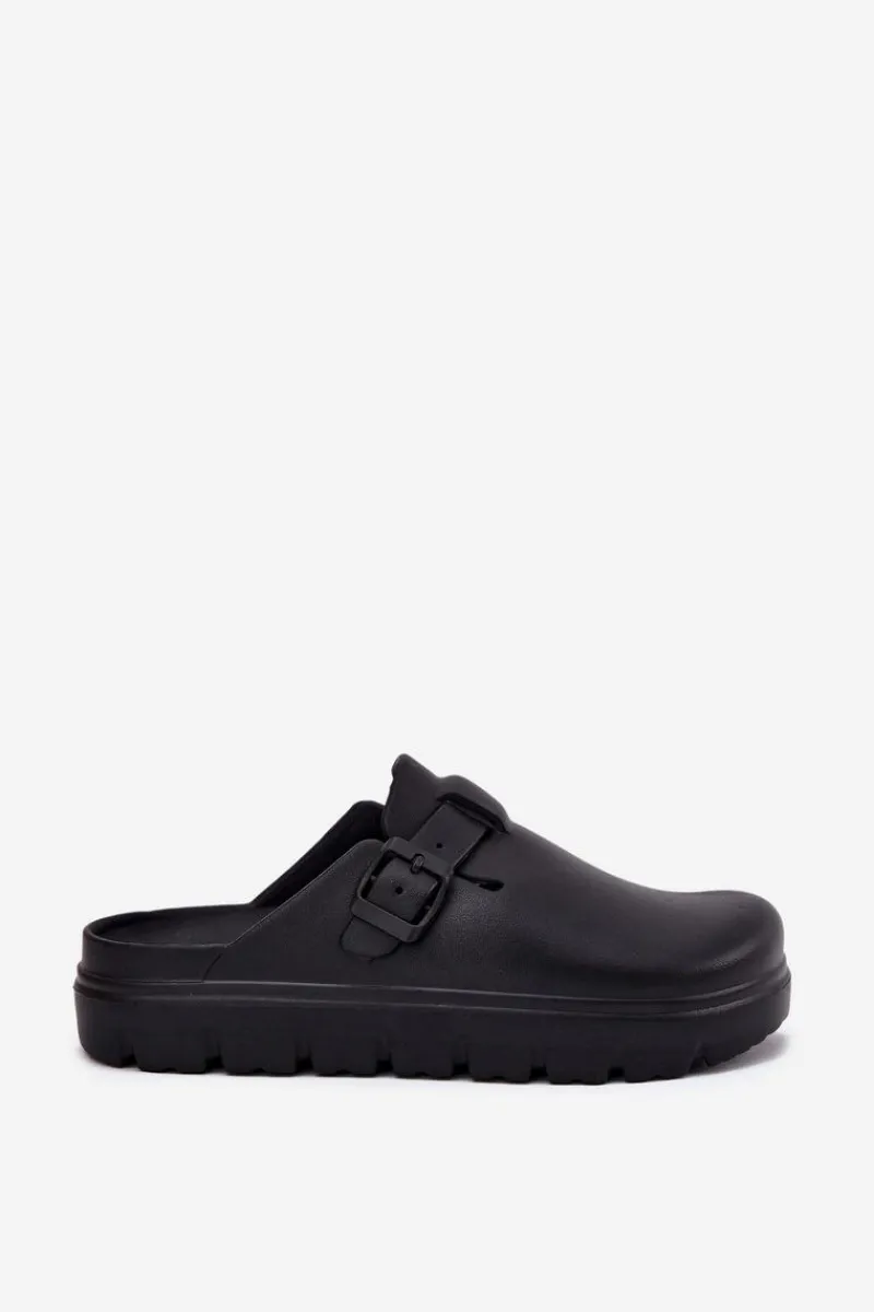 Sale Piankowe Klapki Damskie Z Paskiem I Klamrą Czarne Larinie Damskie Klapki Basenowe|Klapki Na Platformie