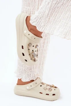 Clearance Piankowe Klapki Damskie Z Przypinkami Beżowe Linaviela Damskie Klapki Basenowe|Klapki Na Platformie