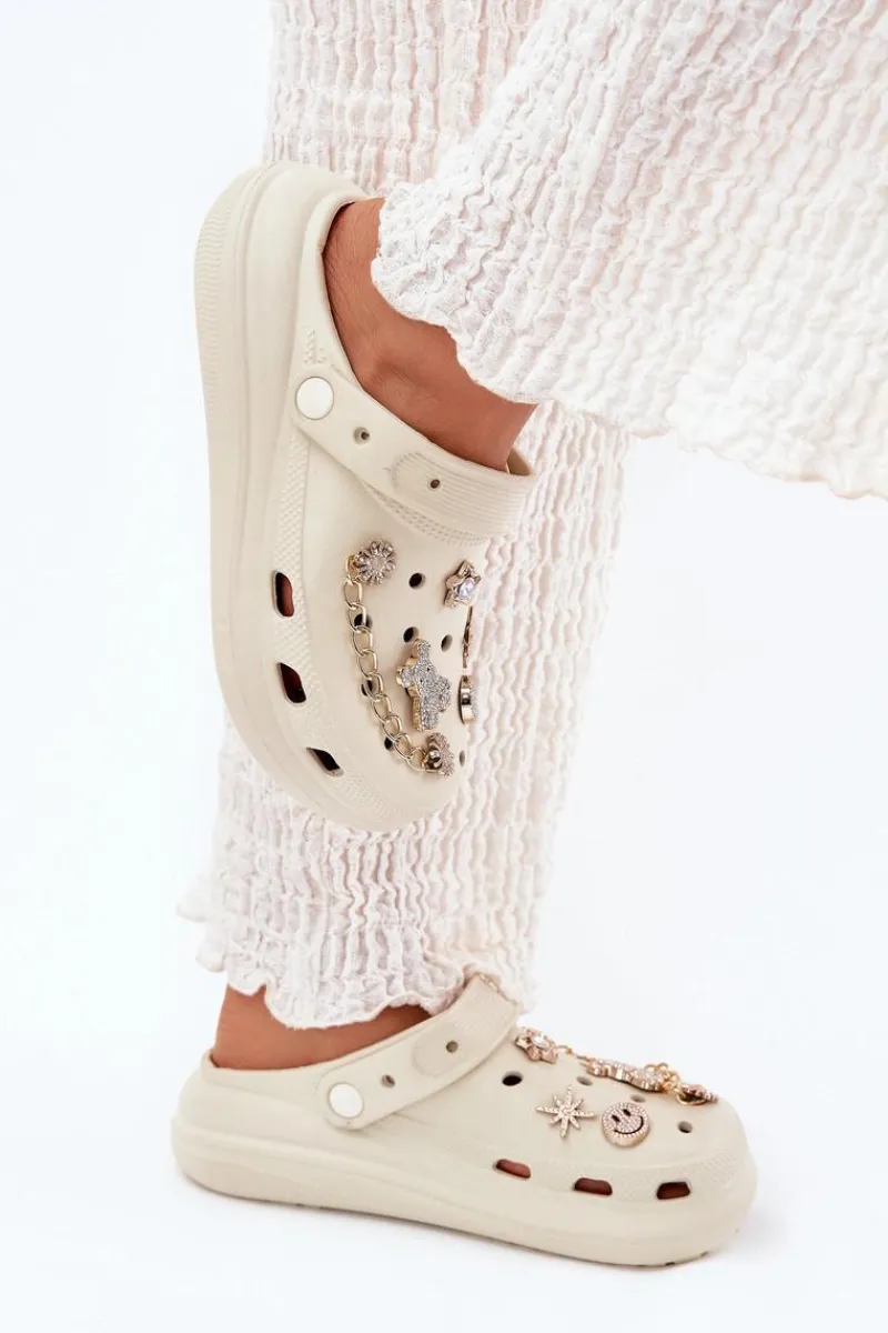 Clearance Piankowe Klapki Damskie Z Przypinkami Beżowe Linaviela Damskie Klapki Basenowe|Klapki Na Platformie