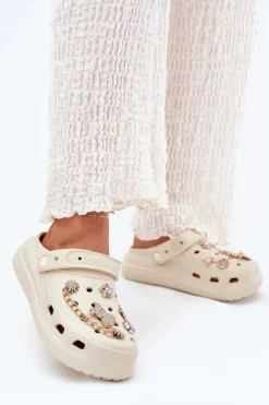 Clearance Piankowe Klapki Damskie Z Przypinkami Beżowe Linaviela Damskie Klapki Basenowe|Klapki Na Platformie