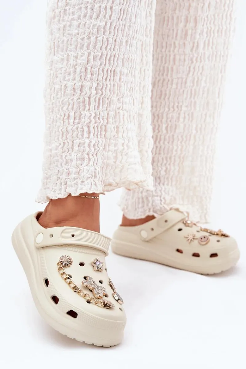 Clearance Piankowe Klapki Damskie Z Przypinkami Beżowe Linaviela Damskie Klapki Basenowe|Klapki Na Platformie