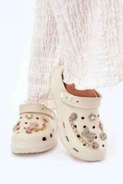 Clearance Piankowe Klapki Damskie Z Przypinkami Beżowe Linaviela Damskie Klapki Basenowe|Klapki Na Platformie