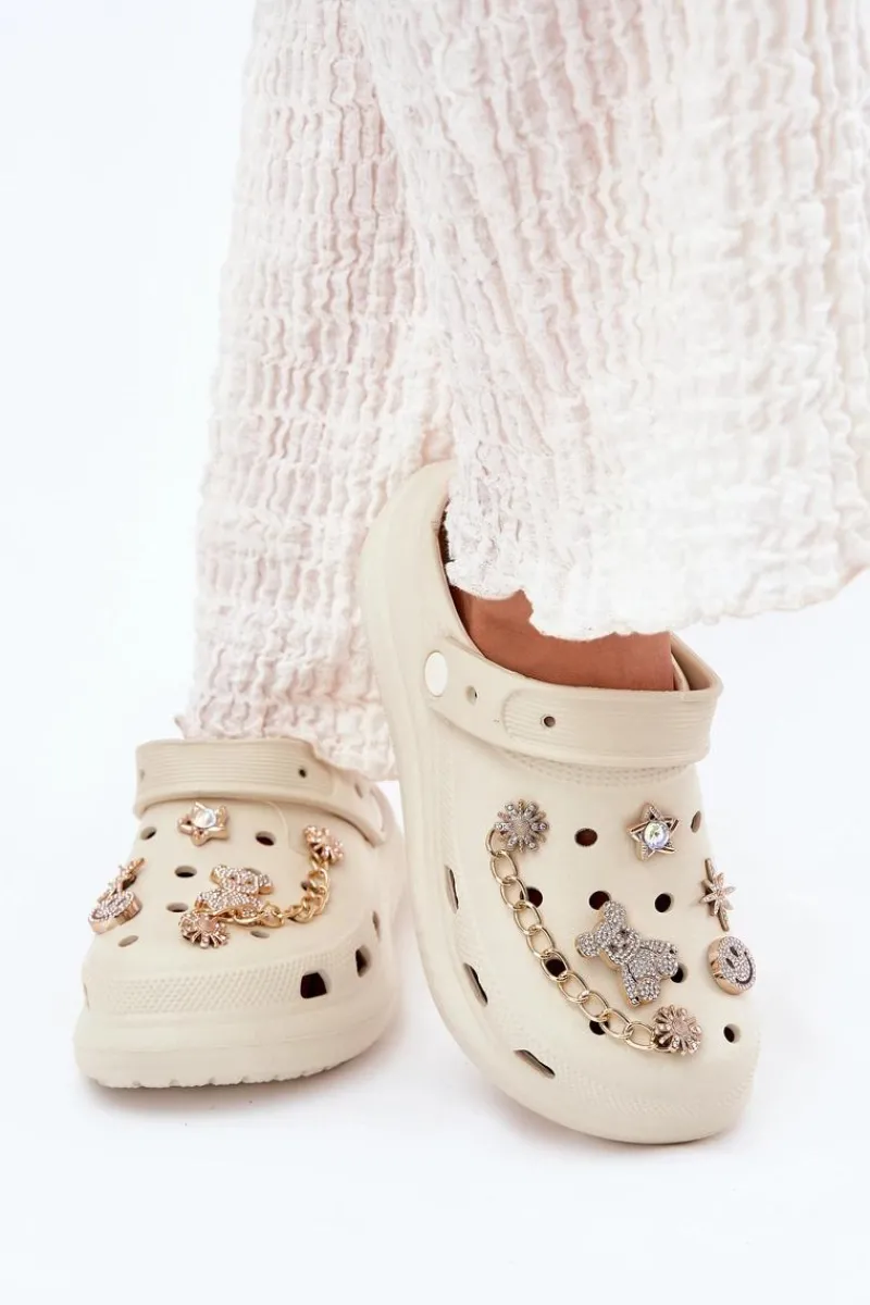 Clearance Piankowe Klapki Damskie Z Przypinkami Beżowe Linaviela Damskie Klapki Basenowe|Klapki Na Platformie