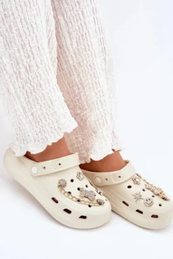 Clearance Piankowe Klapki Damskie Z Przypinkami Beżowe Linaviela Damskie Klapki Basenowe|Klapki Na Platformie