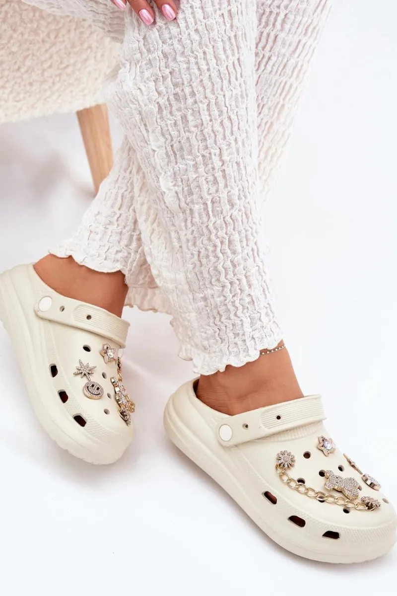 Clearance Piankowe Klapki Damskie Z Przypinkami Beżowe Linaviela Damskie Klapki Basenowe|Klapki Na Platformie